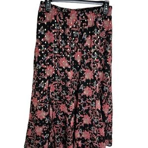 LOFT Floral Black and Gold Skirt Size Petite Medium